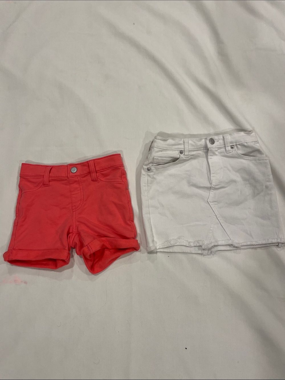 Old Navy Girls' Coral Shorts and White Denim Skirt Set